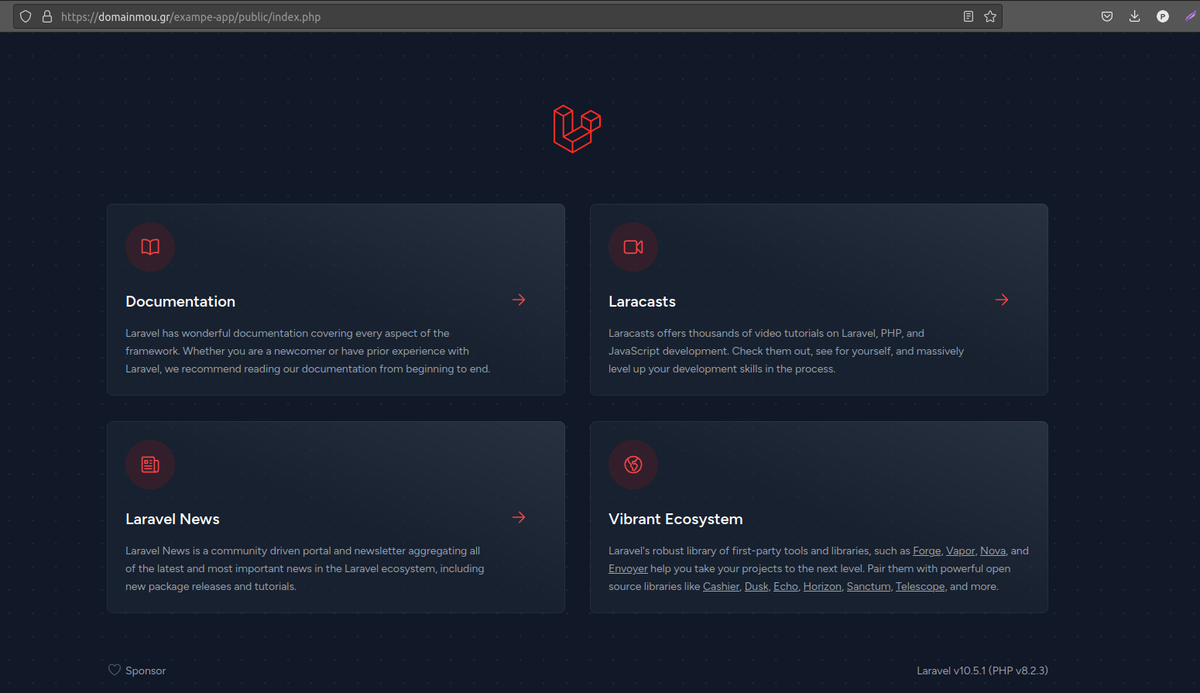 Default σελίδα του Laravel Framework.