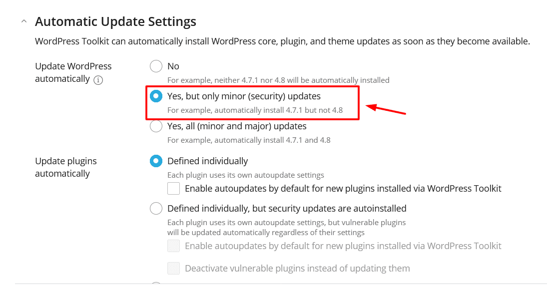 Kατηγορία “Automatic Update Settings” εγκατάστασης.