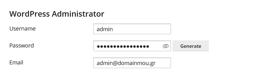 Κατηγορία “WordPress Administrator” εγκατάστασης.