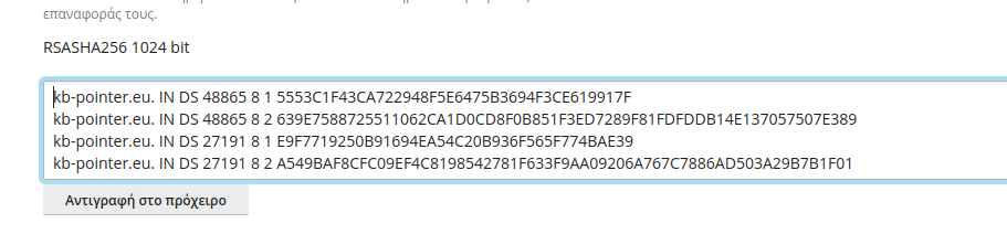 Καρτέλα DS εγγραφών στο Plesk