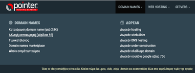 επιλογες στο μενου domain